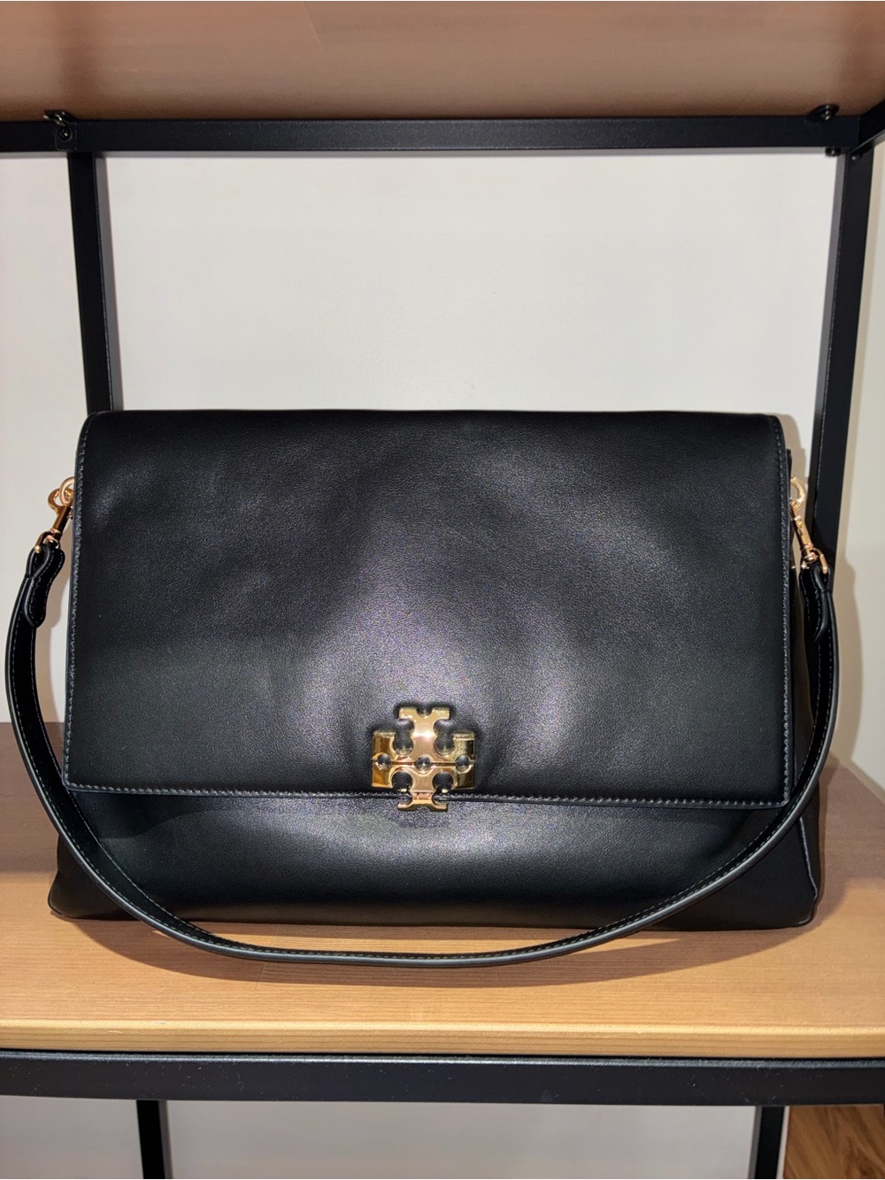 Tory Burch Black Leather Large Charlie Flap Shoulder Bag